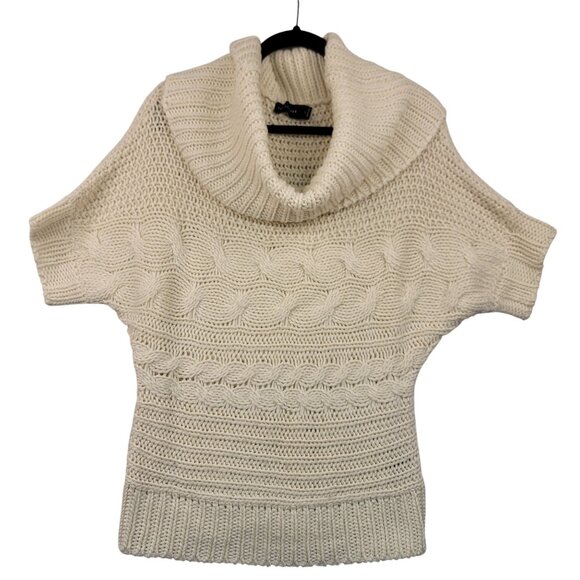 The Limited Womens Cream Knit Cowl Neck Short Sleeve Sweater L Acrylic & Wool - Picture 1 of 8